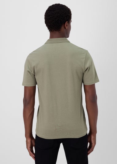 Khaki Plain Zip Polo Shirt