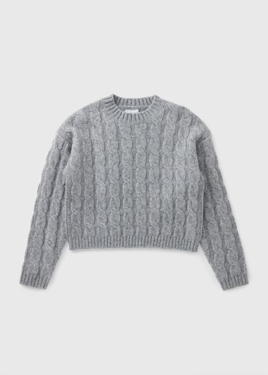 Girls Grey Cable Knit Jumper (7-15yrs)