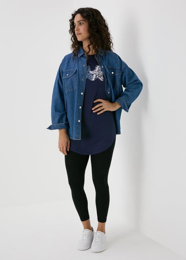 Navy Star Graphic Longline T-Shirt