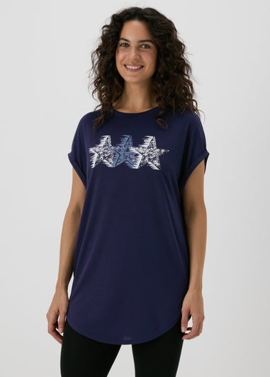 Navy Star Graphic Longline T-Shirt