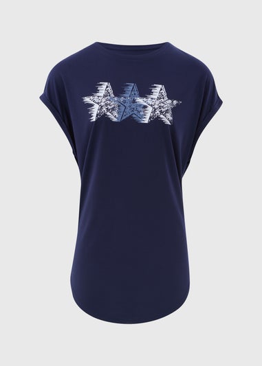 Navy Star Graphic Longline T-Shirt