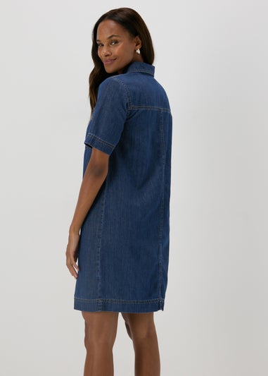 Dark Wash Denim Zip Front Mini Dress