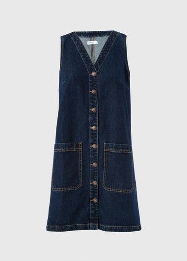 Mid Wash Denim Pinafore Dress