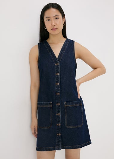 Mid Wash Denim Pinafore Dress