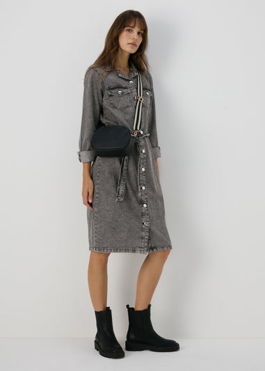 Grey Denim Shirt Midi Dress