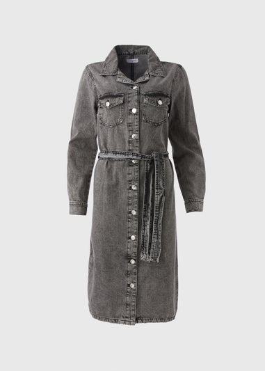 Grey Denim Shirt Midi Dress