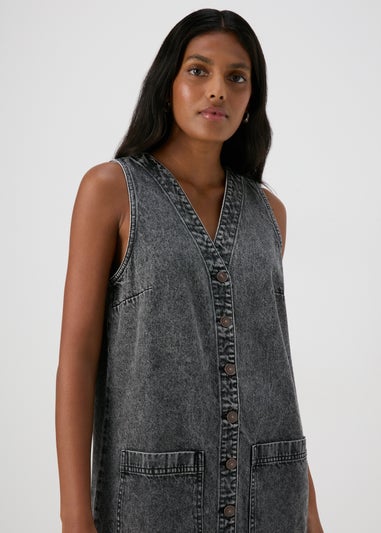 Grey Denim Pinafore Dress