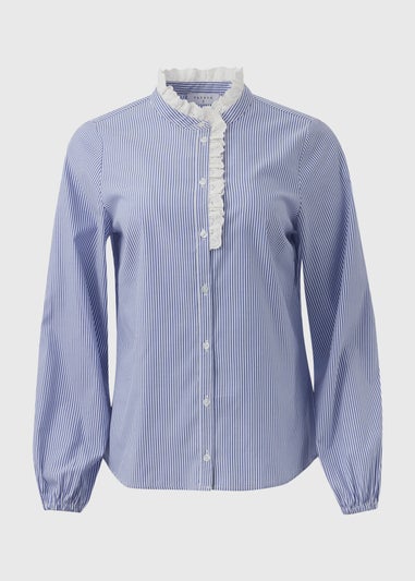 Blue Stripe Frill Neck Shirt