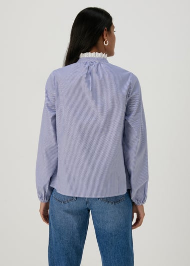 Blue Stripe Frill Neck Shirt