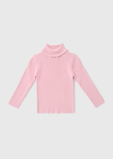 Girls Pink Knit Roll Neck Jumper (1-7yrs)