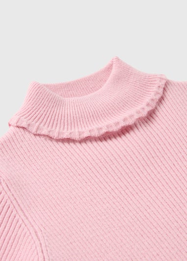 Girls Pink Knit Roll Neck Jumper (1-7yrs)