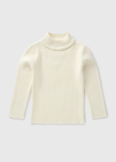 Girls Cream Ribbed Roll Neck Jumpr (1-7yrs)