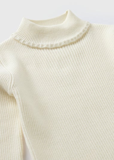 Girls Cream Ribbed Roll Neck Jumpr (1-7yrs)