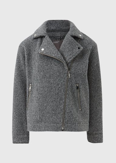 Grey Boucle Biker Jacket