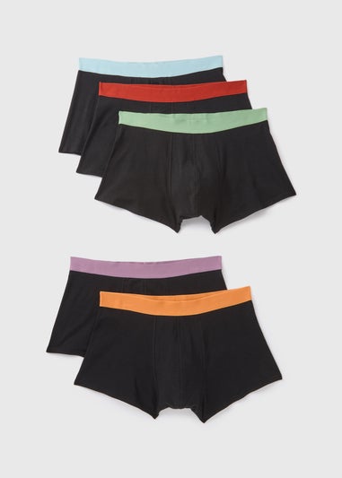 5 Pack Black Bright Waistband Hipsters