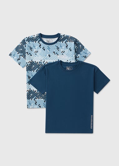 2 Pack Boys Blue Digital Camo T-Shirts (7-15yrs)