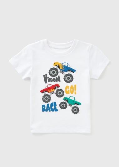 Boys White Monster Truck T-Shirt (1-7yrs)