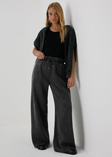 Charcoal Acid Wash Wide Leg Jogging Bottoms