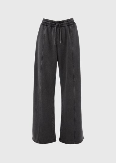 Charcoal Acid Wash Wide Leg Jogging Bottoms