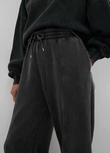 Charcoal Acid Wash Wide Leg Jogging Bottoms