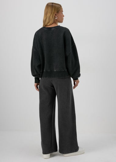 Charcoal Acid Wash Wide Leg Jogging Bottoms