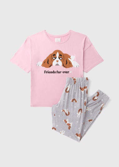 Pink Dog Print Top & Bottom Pyjama Set