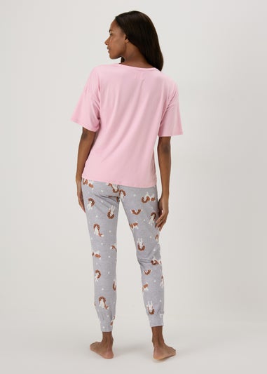 Pink Dog Print Top & Bottom Pyjama Set