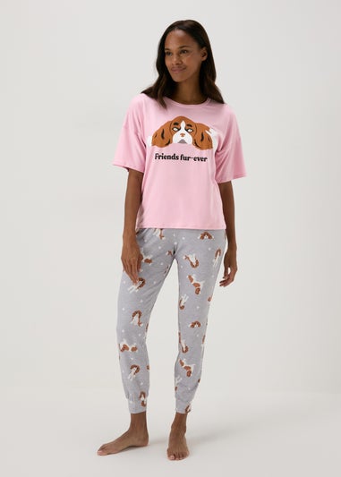 Pink Dog Print Top & Bottom Pyjama Set