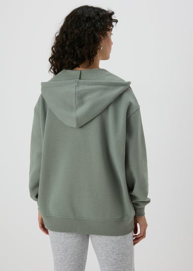 Khaki Longline Zip Up Hoodie