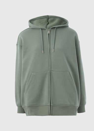 Khaki Longline Zip Up Hoodie