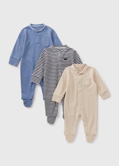 3 Pack Baby Blue Sleepsuits (Newborn-18mths)