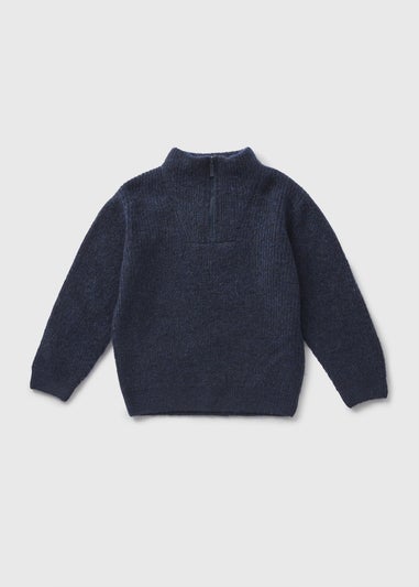 Boys Navy Ribbed 1/4 Zip Jumper (1-7yrs)