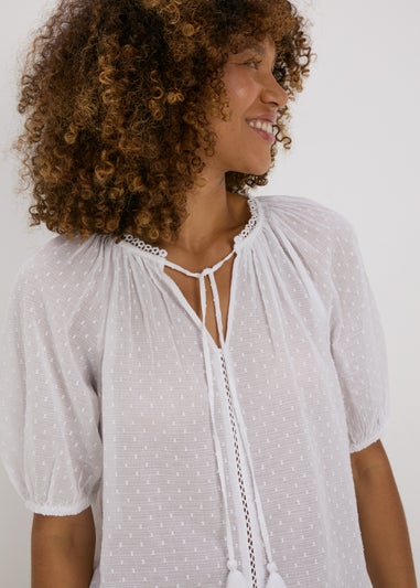 White Dobby Boho Blouse