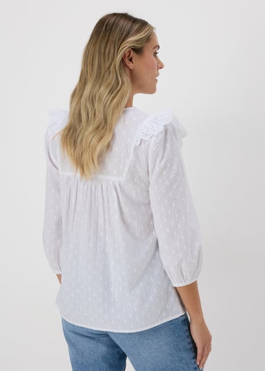 White Frill Embroidery Blouse