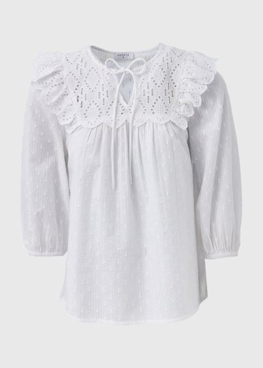 White Frill Embroidery Blouse