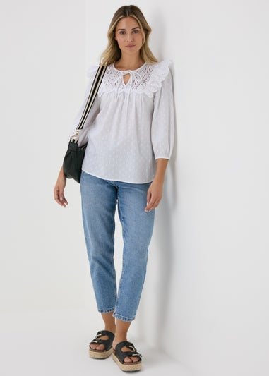 White Frill Embroidery Blouse