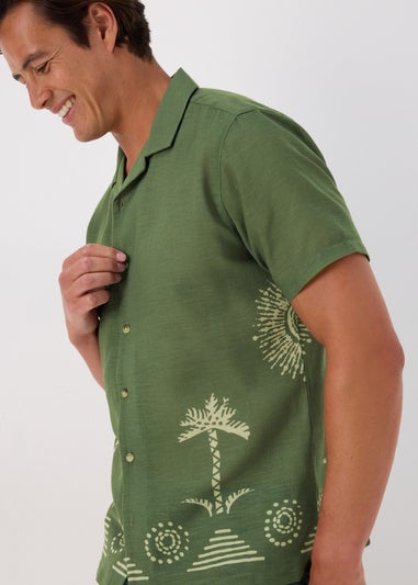 Khaki Palm Tree Printed Shirt