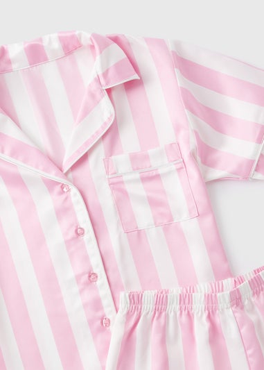 Girls Pink Satin Pyjama Top & Shorts Set (7-13yrs)