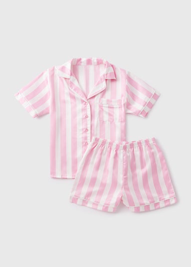 Girls Pink Satin Pyjama Top & Shorts Set (7-13yrs)