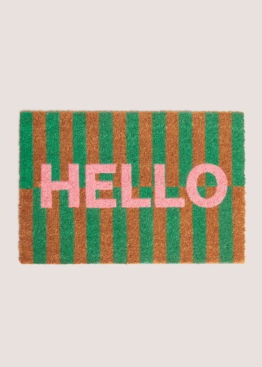 Green HELLO Slogan Doormat (60cmx40cm)