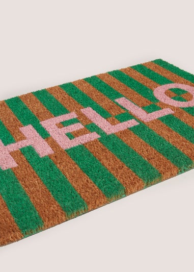 Green HELLO Slogan Doormat (60cmx40cm)