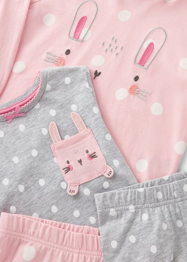 2 Pack Girls Pink Bunny Top & Bottom Pyjama Set (1-7yrs)