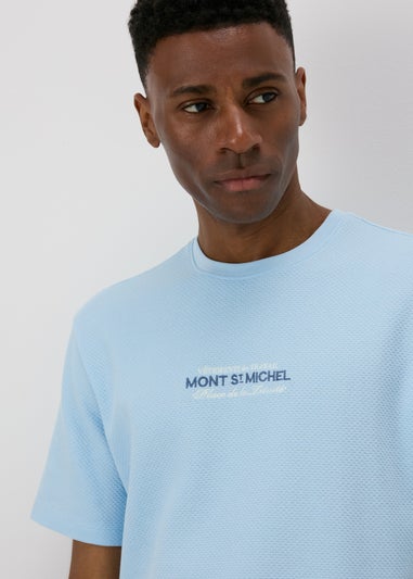 Blue Textured Embroidered T-Shirt