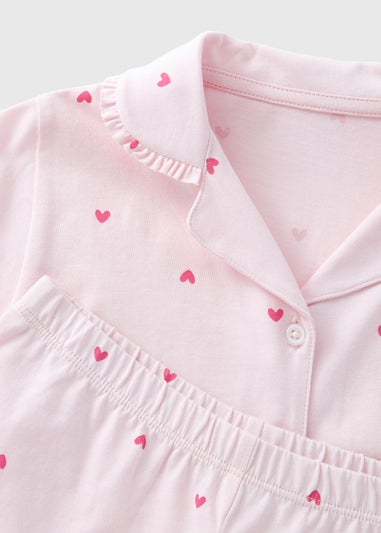 Girls Pink Heart Button Up Pyjama Set (1-7yrs)