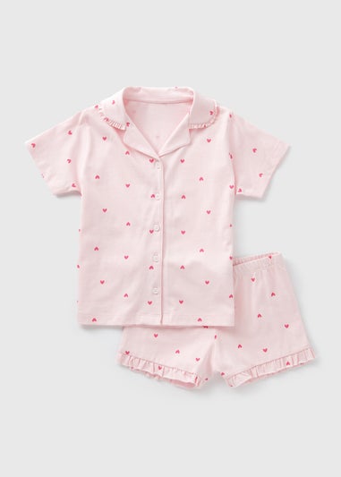 Girls Pink Heart Button Up Pyjama Set (1-7yrs)