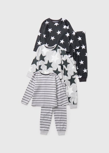 Boys 3 Pack Black Star Print Pyjama Sets (1-7yrs)