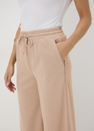 Beige Textured Straight Leg Jogging Bottoms