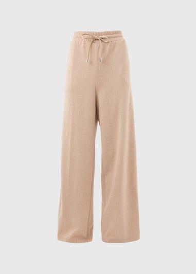 Beige Textured Straight Leg Trousers