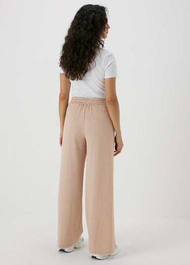 Beige Textured Straight Leg Jogging Bottoms