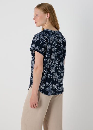 Blue Paisley Pocket Detail T-Shirt